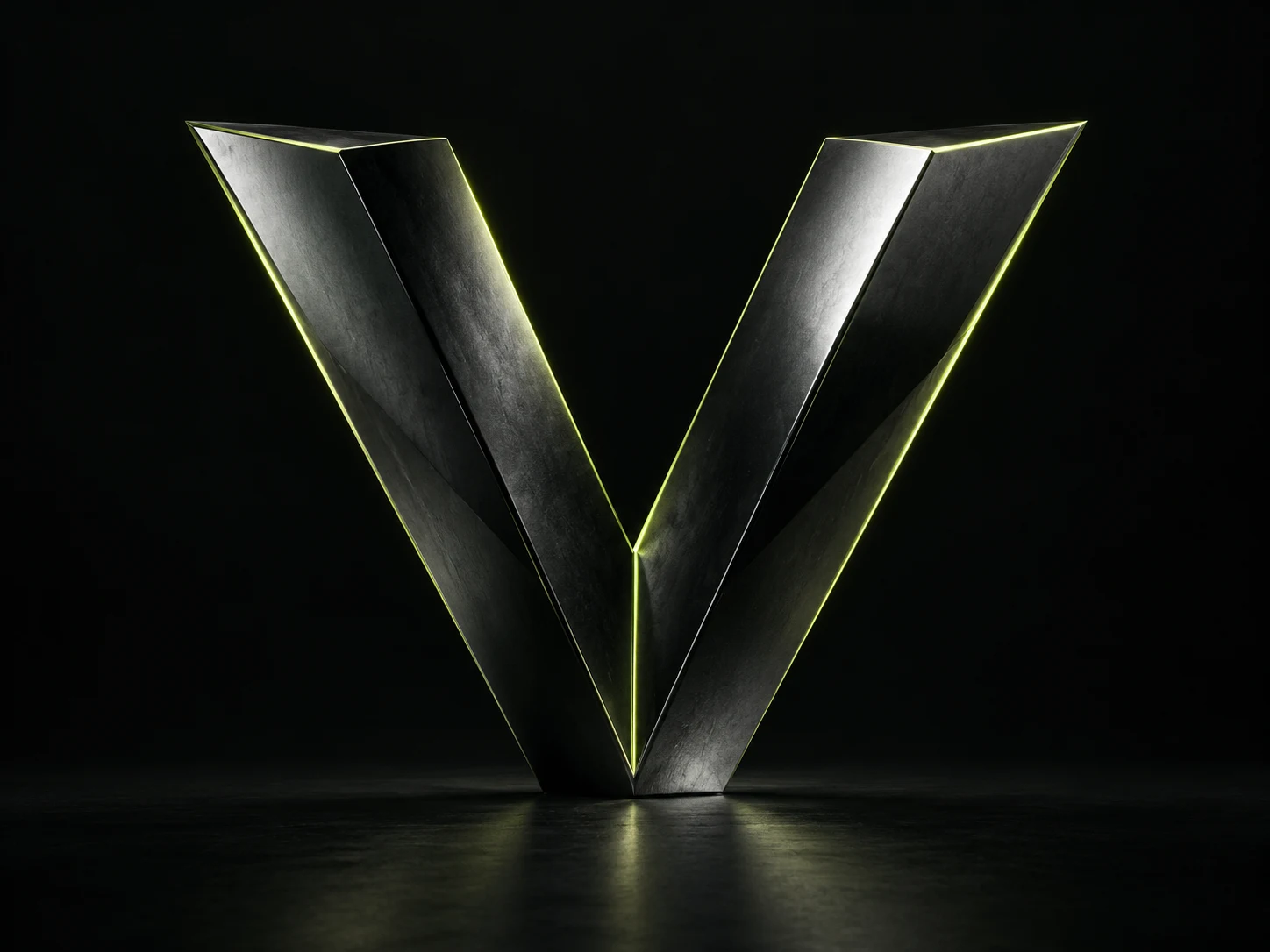 A sculptural V with luminous edges, expressing a clear new perspective